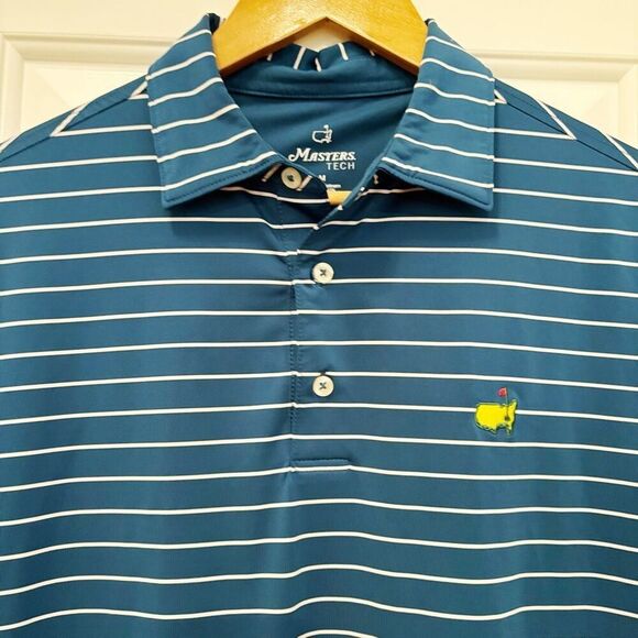 Masters Tech Golf Polo Shirt Stripe Size M Stretch Performance Fabric - Picture 3 of 8